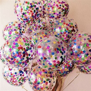 Фонтан из 15 шаров с цветным конфетти металлик